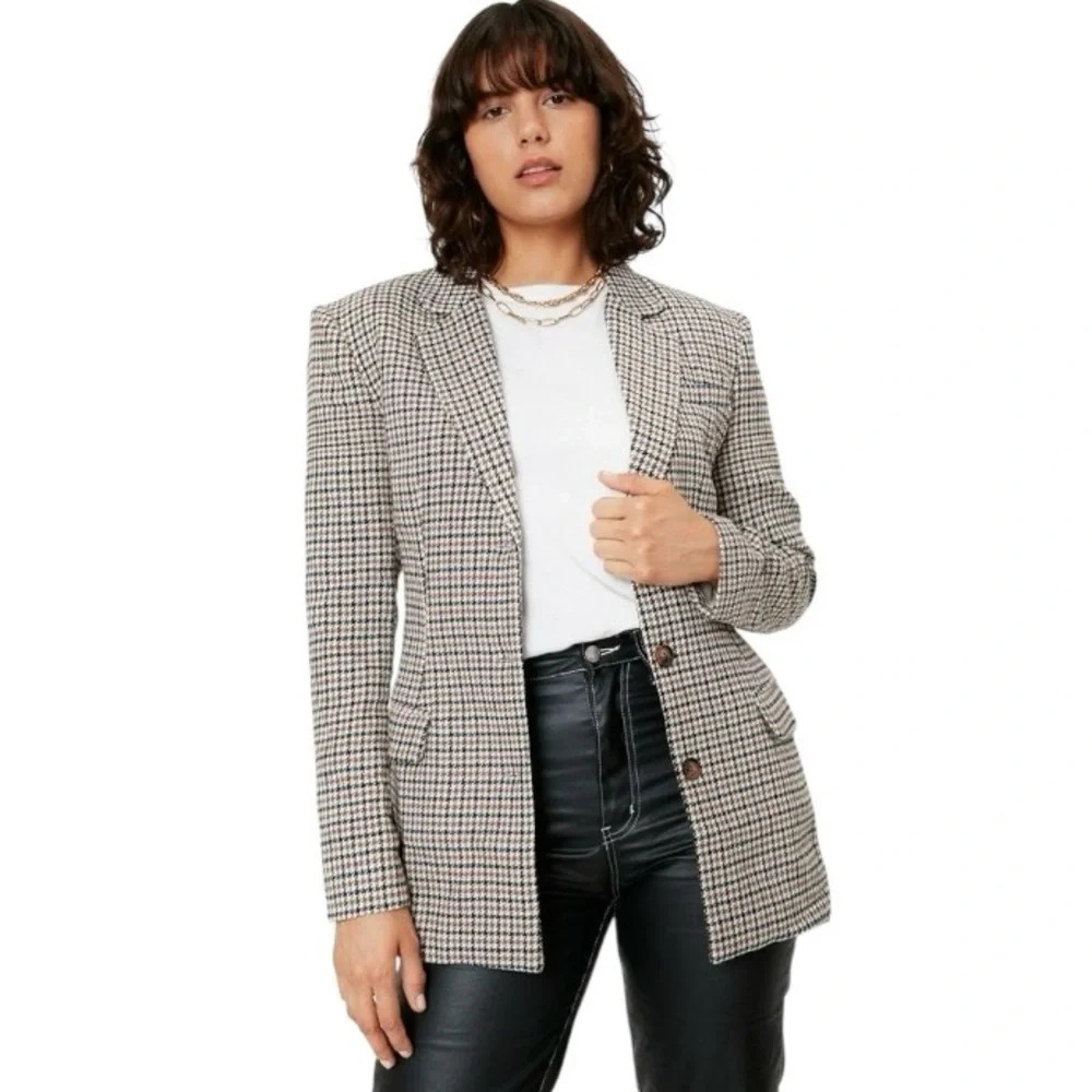 NASTY GAL COLLECTION | Women’s Fitted Waist Houndstooth Blazer Jacket Size 6